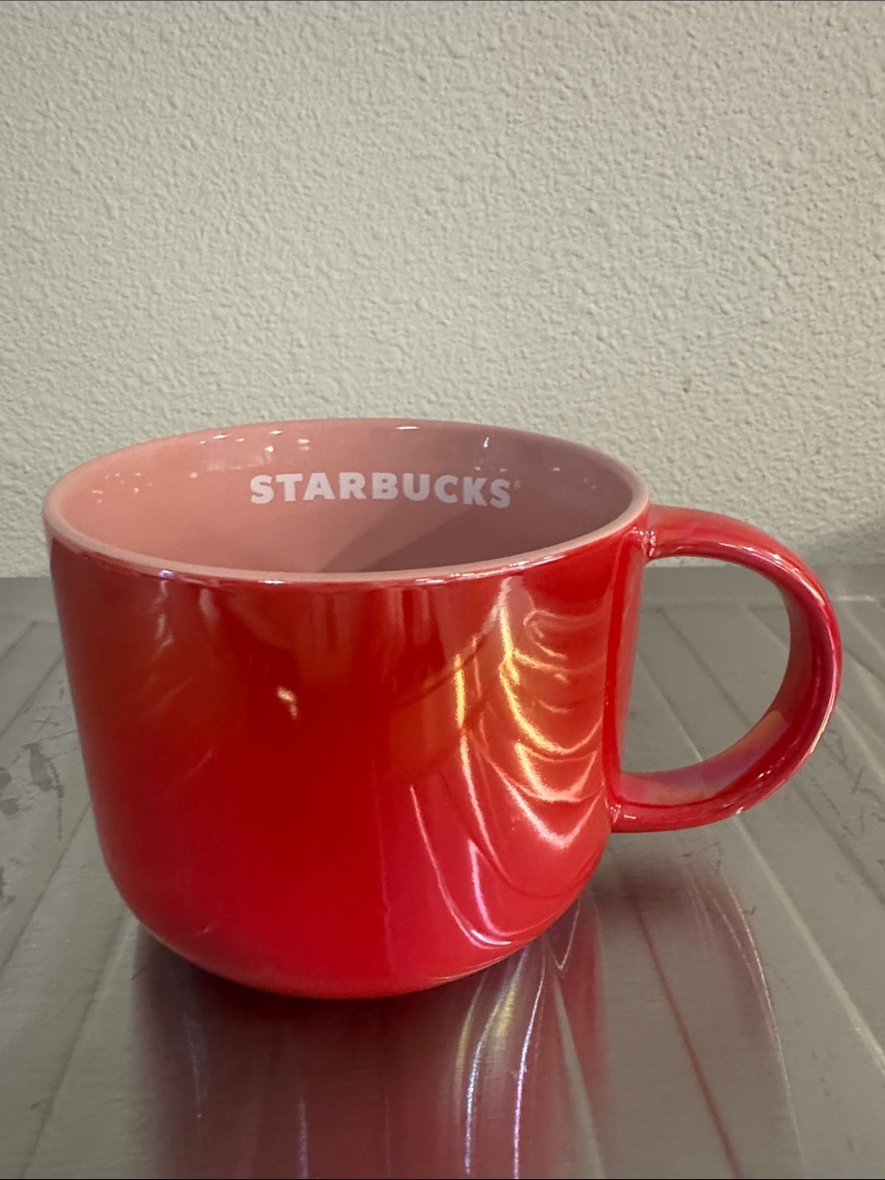 STARBUCKS MUG FROM 2022 IRIDESCENT RED AND LIGHT PINK NEW